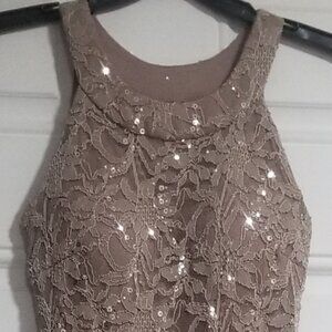 Taupe Shimmer Lace Formal Dress